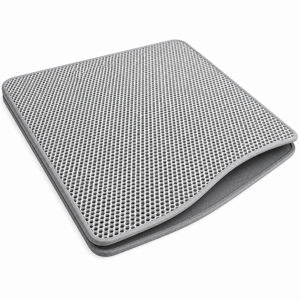 Tapis anti-litière Felinexa CleanMat double couche plié, vue détaillée de la texture alvéolée
