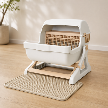 Pack Zone Litière Felinexa Confort coloris beige : bac CleanBox et tapis CleanMat assortis