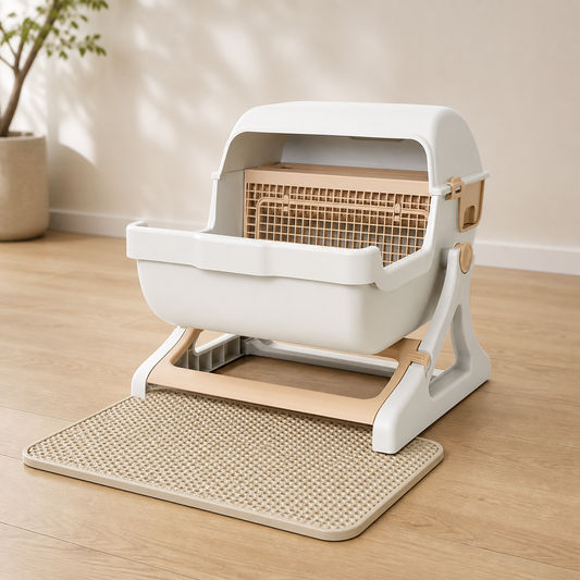 Pack Zone Litière Felinexa Confort coloris beige : bac CleanBox et tapis CleanMat assortis