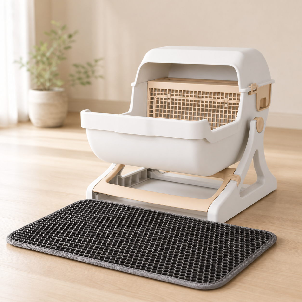 Pack Zone Litière Felinexa Confort coloris gris : bac CleanBox et tapis CleanMat assortis